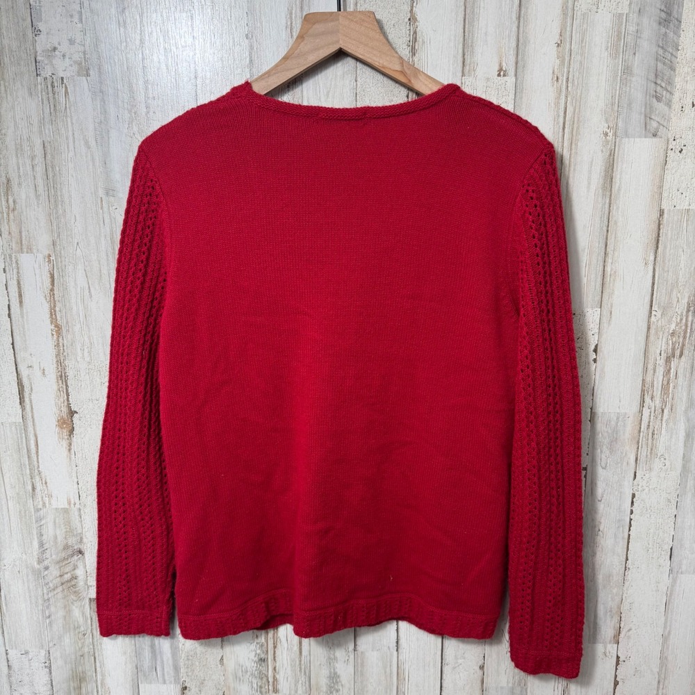 Vintage 90s Grandma Red Knit Acrylic Tie Front Cardigan Sweater Womens‎ Medium - Picture 5 of 5
